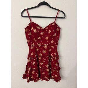 Blue Rain Floral Red Sundress With Ruffles & Spaghetti Straps size small